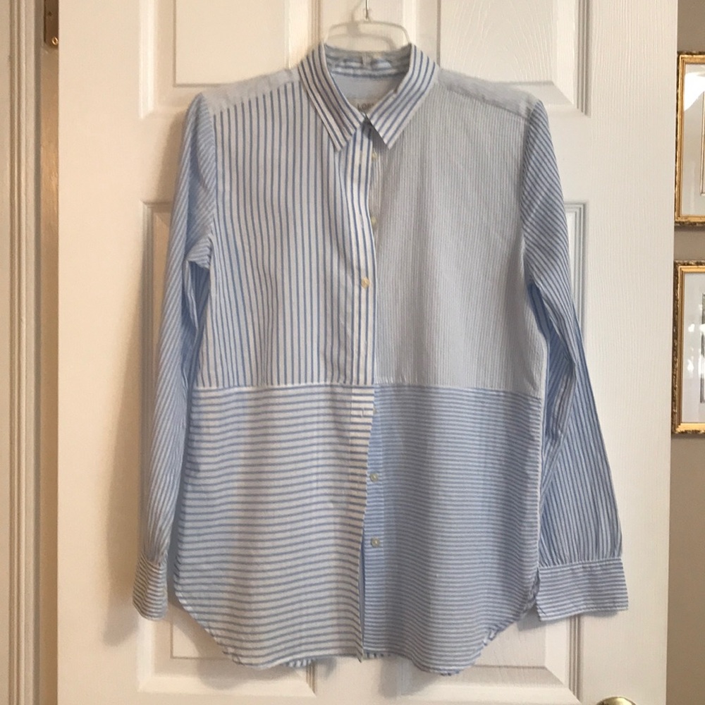 Loft blue and white stripe button down